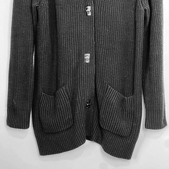 Michael Kors Black Button Up Hooded Sweater - Size L - Picture 3 of 14